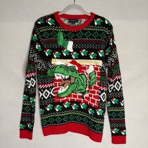 Blizzard Bay T-Rex Dinosaur Christmas‎ Ugly Sweater Men’s Small Embellished